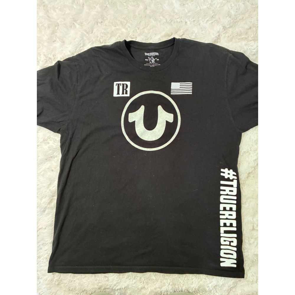 True Religion Mens XXL Black Graphic T-Shirt World Tour Buddha Logo Tee